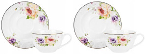 Filiżanki Zestaw 2+2 Róże Jakość Porcelana 250ml.