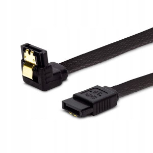 Oplot Czarny Kątowy Kabel SATA III 30cm Zatrzaski