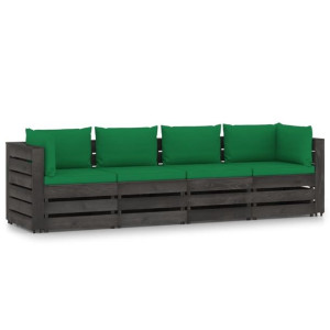 Lumarko Ogrodowa sofa 4-os. z poduszkami, impregnowane na szaro drewno