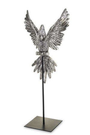 Figurka dekoracja czarna papuga na podstawce H58cm