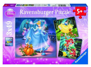 Puzzle 3x49 Królewna Śnieżka, Kopciuszek I Arielka