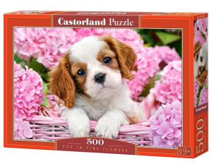 Puzzle 500 Pup In Pink Flowers Castor