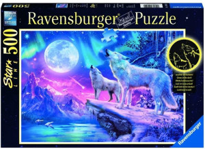 Puzzle 500 Świecące Wilk W Zorzy Polarnej