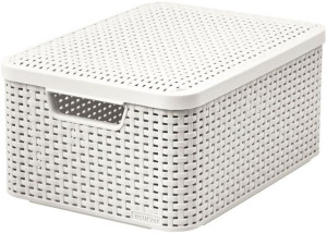 Koszyk Curver Rattan Style M z pokrywą Kremowy
