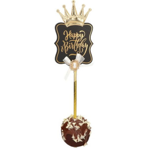 Topper Na Tort Happy Birthday Z Koroną Czarno-złoty