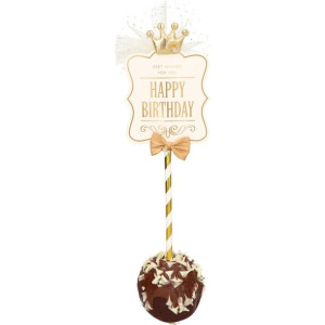 Topper Na Tort Happy Birthday Z Koroną Biało Złoty
