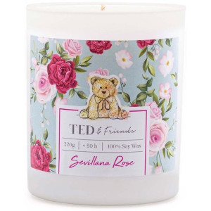 Ted & Friends sojowa świeca zapachowa w białym szkle 220 g - Sevillana Rose