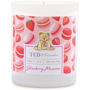 Ted & Friends sojowa świeca zapachowa w białym szkle 220 g - Strawberry Mac