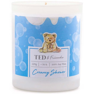 Ted & Friends sojowa świeca zapachowa w białym szkle 220 g - Creamy Shower