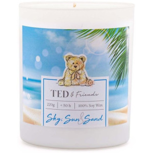 Ted & Friends sojowa świeca zapachowa w białym szkle 220 g - Sky, Sun & San