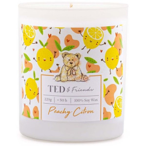 Ted & Friends sojowa świeca zapachowa w białym szkle 220 g - Peachy Citron