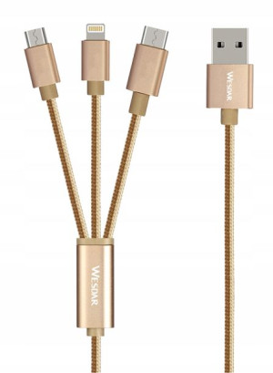 Kabel 3w1 Ładowarka Iphone Micro-usb Usb C 120 Cm