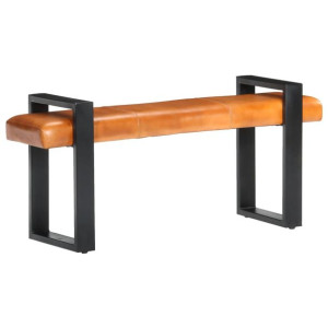 Ławka, 120 cm, czarno-brązowa, prawdziwa skóra kozia