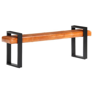 Ławka, 160 cm, czarno-brązowa, prawdziwa skóra kozia