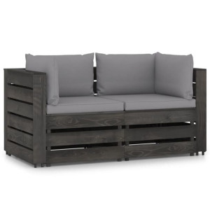 Ogrodowa sofa 2-os z poduszkami, impregnowane na szaro drewno