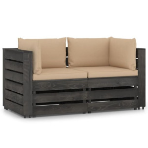 Ogrodowa sofa 2-os z poduszkami, impregnowane na szaro drewno