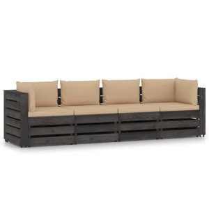 Ogrodowa sofa 4-os. z poduszkami, impregnowane na szaro drewno