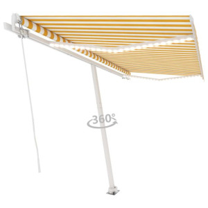 Ręcznie zwijana markiza z LED, 450 x 300 cm, żółto-biała