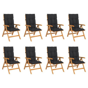 Rozkładane krzesła ogrodowe z poduszkami, 8 szt., drewno tekowe