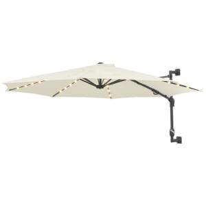 Parasol ścienny z LED, na metalowym słupku, 300 cm, piaskowy