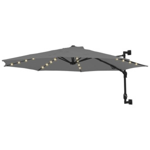 Parasol ścienny z LED, na metalowym słupku, 300 cm, antracytowy