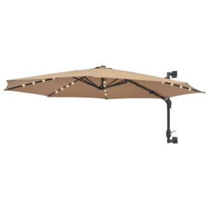 Parasol ścienny z LED, na metalowym słupku, 300 cm, kolor taupe