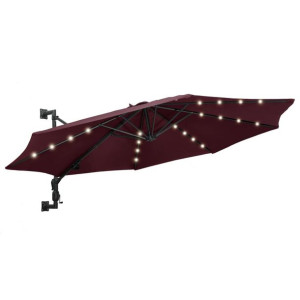 Parasol ścienny z LED, na metalowym słupku, 300 cm, burgund