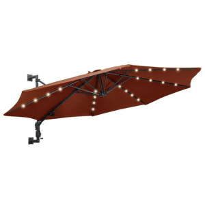 Parasol ścienny z LED, na metalowym słupku, 300 cm, terakota