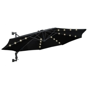 Parasol ścienny z LED, na metalowym słupku, 300 cm, czarny