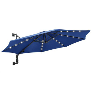 Parasol ścienny z LED, na metalowym słupku, 300 cm, niebieski