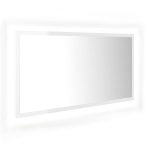 Lustro łazienkowe z LED, białe na wysoki połysk, 90x8,5x37 cm