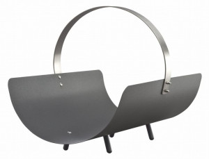 Kosz na drewno ze stali, szary, rączka INOX - ArtFuego K-3201-3-SZ/IN