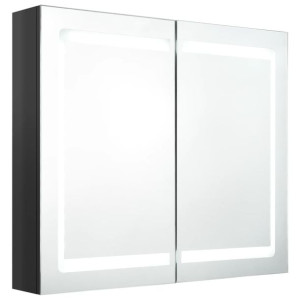 Szafka łazienkowa z lustrem i LED, lśniąca czerń, 80x12x68 cm