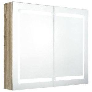 Szafka łazienkowa z lustrem i LED, kolor dębu, 80x12x68 cm