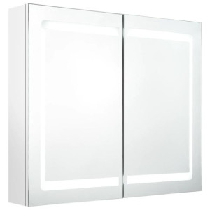 Szafka łazienkowa z lustrem i LED, lśniąca biel, 80x12x68 cm
