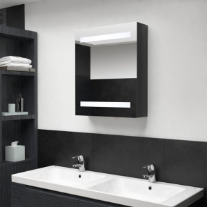 Lumarko Szafka łazienkowa z lustrem i LED, lśniąca czerń, 50x14x60 cm