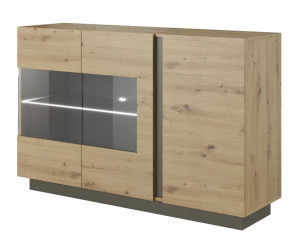 Komoda Witryna 138cm Dąb Artisan Szary Grafit ARCO