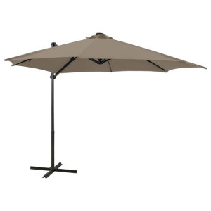 Lumarko Parasol wiszący z lampkami LED i słupkiem, kolor taupe, 300 cm