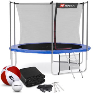 Trampolina Hop-Sport 10ft (305cm) niebieska z siatką wewnętrzną - 3 nogi
