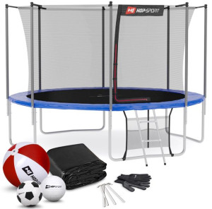 Trampolina Hop-Sport 12ft (366cm) niebieska z siatką wewnętrzną