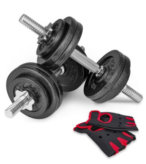 Hantle żeliwne strong Hop-Sport 2x15kg z rękawiczkami
