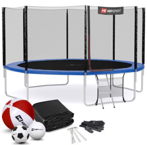 Trampolina Hop-Sport 14ft (427cm) niebieska z siatką zewnętrzną