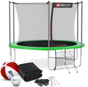 Trampolina Hop-Sport 10ft (305cm) zielona z siatką wewnętrzną - 3 nogi
