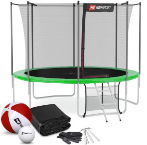 Trampolina Hop-Sport 10ft (305cm) zielona z siatką wewnętrzną - 4 nogi