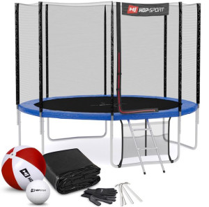 Trampolina Hop-Sport 10ft (305cm) niebieska z siatką zewnętrzną - 4 nogi