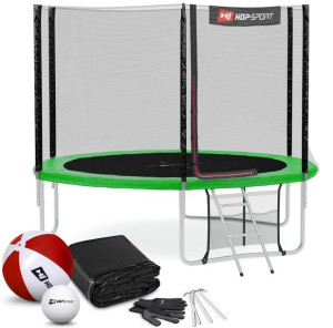 Trampolina Hop-Sport 10ft (305cm) zielona z siatką zewnętrzną - 3 nogi