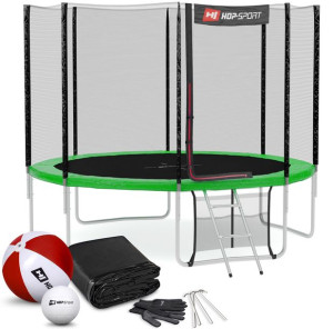 Trampolina Hop-Sport 10ft (305cm) zielona z siatką zewnętrzną - 4 nogi