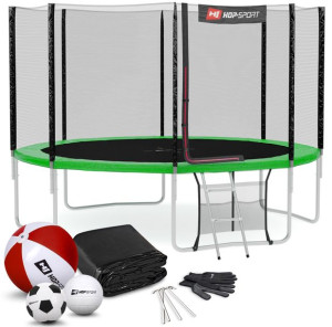 Trampolina Hop-Sport 12ft (366cm) zielona z siatką zewnętrzną