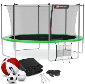 Trampolina Hop-Sport 14ft (427cm) zielona z siatką wewnętrzną