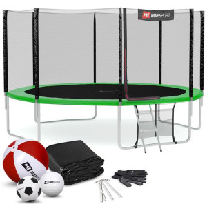 Trampolina Hop-Sport 14ft (427cm) zielona z siatką zewnętrzną